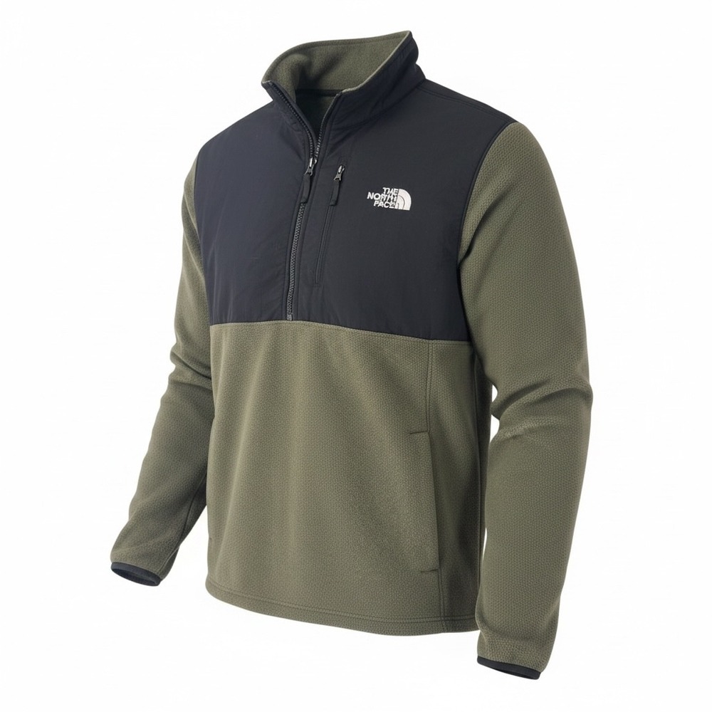 The North Face Mens Quarter Zip Fleece Pullover Olive Green Black Large